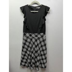 Yathon Dress Womens size Large black cap sleeve Ruffle‎ Plaid Y2K Skater